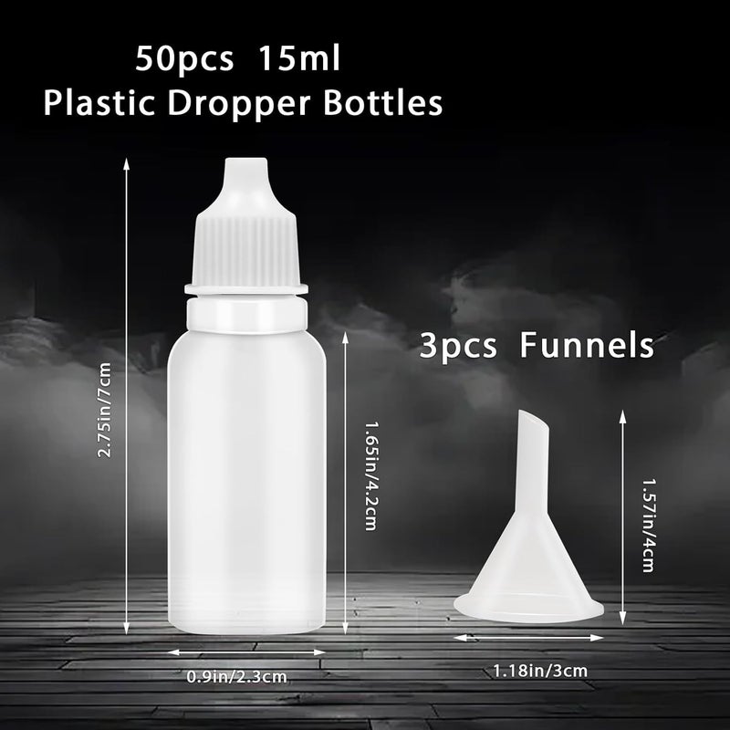 Bcautay 50Pcs Small Empty Squeeze Dropper Bottles Plastic Thin Tip Dropper Bottles 15ML Portable Squeezable Liquid Dropper with Cap and Plug for Oil Liquid Storage (White) - Image 2